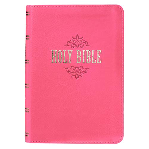 Book Cover KJV Holy Bible, Large Print Compact Bible, Pink Faux Leather Bible w/Ribbon Marker, Red Letter Edition, King James Version