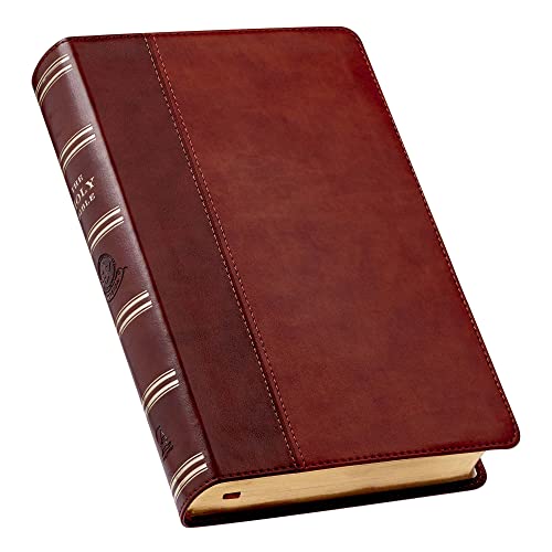Book Cover KJV Holy Bible, Giant Print Standard Size Faux Leather Red Letter Edition - Ribbon Marker, King James Version, Brown Two-tone