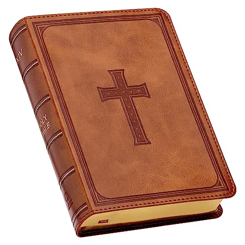 Book Cover KJV Holy Bible, Large Print Compact Bible, Tan Faux Leather Bible w/Ribbon Marker, Red Letter Edition, King James Version