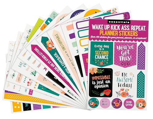 Book Cover Essentials Planner Stickers -- Wake Up Kick Ass Repeat (Set of 150 Stickers)