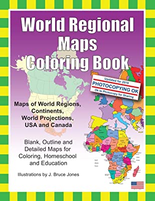 Book Cover World Regional Maps Coloring Book: Maps of World Regions, Continents, World Projections, USA and Canada