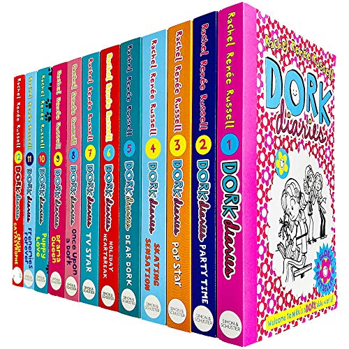 Book Cover Dork Diaries By Rachel Renee Russell 12 Books Collection Set (Puppy Love, Holiday Heartbreak, TV Star, Pop Star, OMG, Skating Sensation, Party Time)