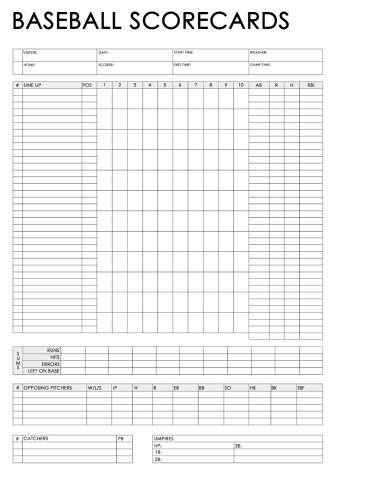 Book Cover Baseball Scorecards: For Scoring Baseball Games At Any level
