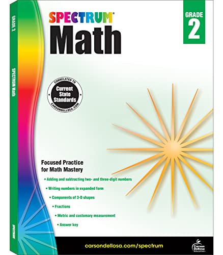 Book Cover Spectrum 2nd Grade Math Workbook, Ages 7 to 8, Math Workbooks Grade 2, Fractions, Adding and Subtracting 2- and 3-Digit Numbers, 3-D Shapes, and Measurement - 160 Pages (Volume 43)