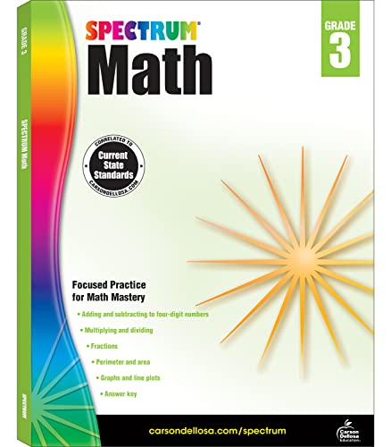 Book Cover Spectrum Third Grade Math Workbook â€“ Multiplication, Division, Fractions Mathematics With Examples, Tests, Answer Key for Homeschool or Classroom (160 pgs)