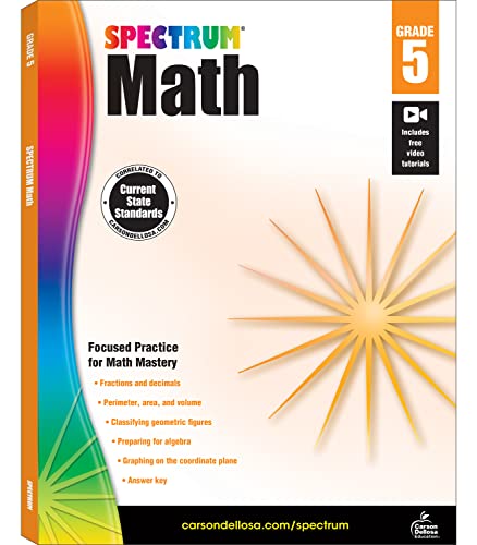 Book Cover Spectrum 5th Grade Math Workbooks, Ages 10 to 11, Math Workbooks Grade 5, Fractions, Decimals, Algebra Prep, and Geometry Workbook with Graphing, Perimeter, Area, and Volume - 160 Pages