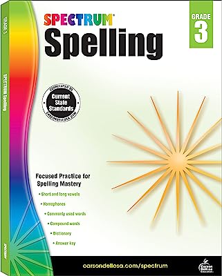 Book Cover Spectrum Spelling Workbook Grade 3, Ages 8 to 9, 3rd Grade Spelling Workbook, Phonics, Handwriting Practice with Vowels, Consonants, and Compound Words With English Dictionary - 192 Pages