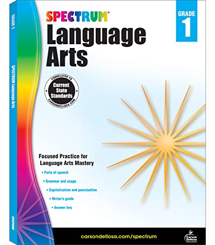 Book Cover Spectrum Language Arts First Grade Workbook, Grammar, Parts of Speech, Spelling, Proofreading, and Writing Practice, Classroom or Homeschool Curriculum