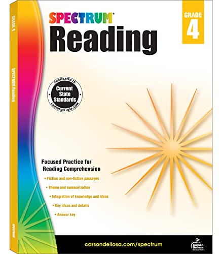 Book Cover Spectrum 4th Grade Reading Workbookâ€”State Standards for Reading Comprehension, Nonfiction Fiction Passages With Answer Key for Homeschool or Classroom (174 pgs)