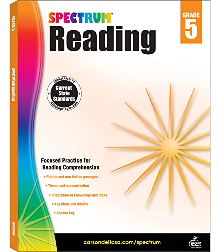 Book Cover Spectrum Reading Comprehension Grade 5 Workbooks, Ages 10 to 11, 5th Grade Reading Comprehension, Nonfiction and Fiction Passages, Summarizing Stories and Identifying Themes - 174 Pages (Volume 59)