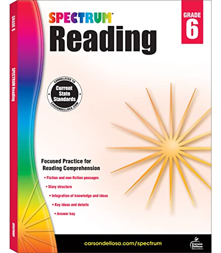 Book Cover Spectrum 6th Grade Reading Workbookâ€”State Standards for Closed Reading Comprehension, Nonfiction Fiction Passages With Answer Key for Homeschool or Classroom (174 pgs)