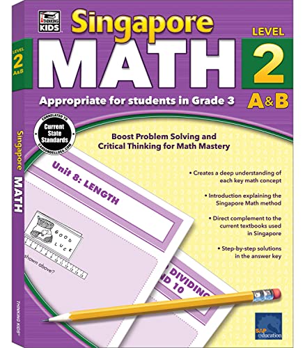Book Cover Singapore Math Grade 3 Workbook, 3rd Grade Multiplication, Division, Addition, Subtraction, Formulas, Fractions, Graphs, Shapes and Patterns (256 pgs)