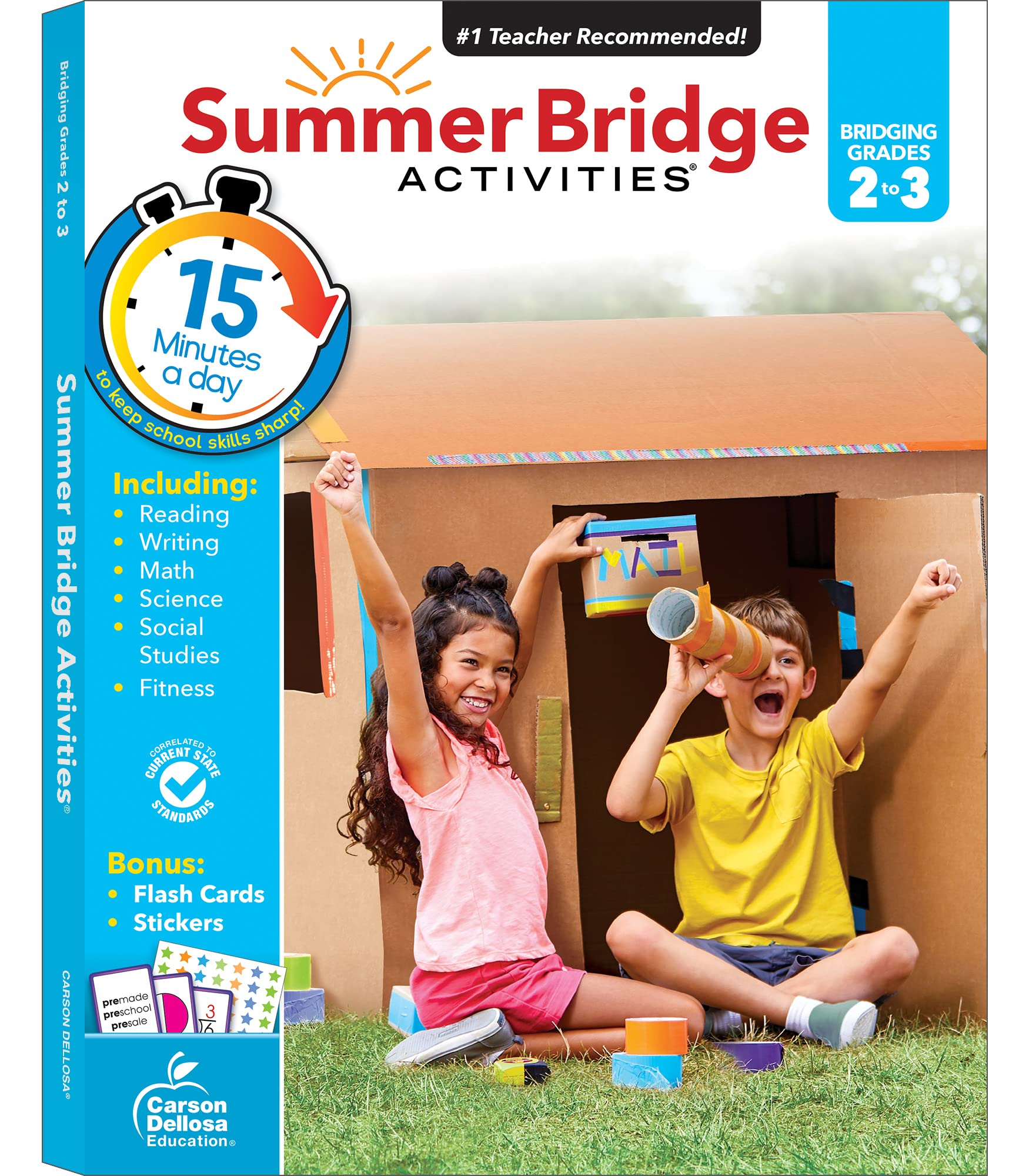Book Cover Summer Bridge Activities 2nd to 3rd Grade Workbook, Math, Reading Comprehension, Writing, Science, Social Studies, Fitness Summer Learning Activities, 3rd Grade Workbooks All Subjects With Flash Cards