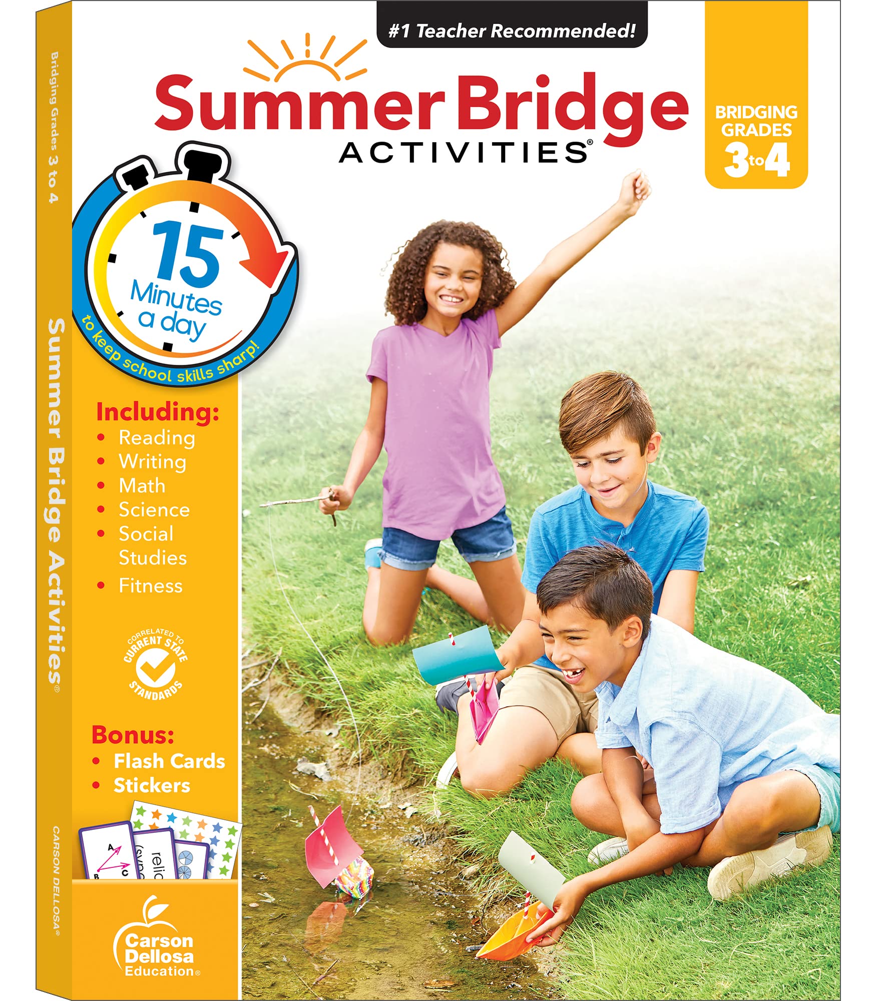 Book Cover Summer Bridge Activities 3rd to 4th Grade Workbook, Math, Reading Comprehension, Writing, Science, Social Studies, Fitness Summer Learning Activities, 4th Grade Workbooks All Subjects With Flash Cards
