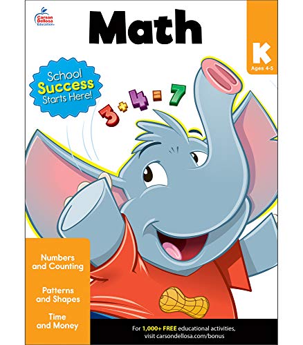 Book Cover Carson Dellosa Math Workbookâ€•Basic Concepts for Kindergarten Math, Numbers, Counting, Patterns, Shapes, Time, Money, Classroom or Homeschool Curriculum (80 pgs) (Brighter Child: Grades K)