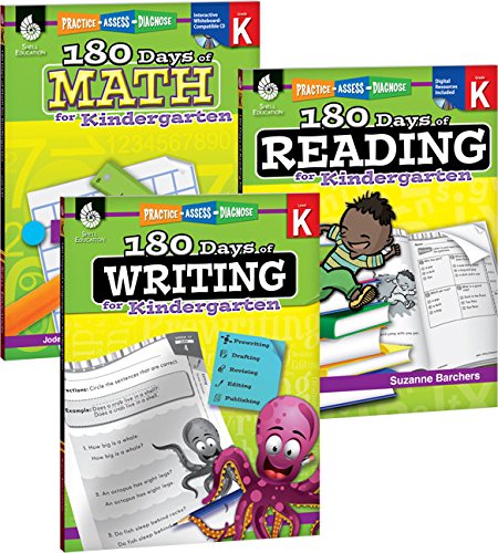 Book Cover 180 Days of Practice for Kindergarten (Set of 3), Assorted Kindergarten Workbooks for Kids Ages 4-6, Includes 180 Days of Reading, 180 Days of Writing, 180 Days of Math