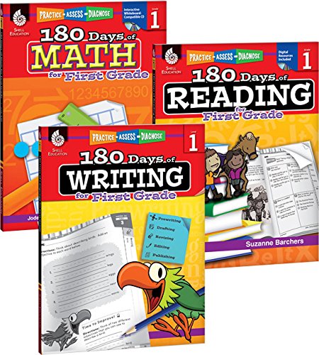 Book Cover 180 Days of Practice for First Grade (Set of 3), 1st Grade Workbooks for Kids Ages 5-7, Includes 180 Days of Reading, 180 Days of Writing, 180 Days of Math