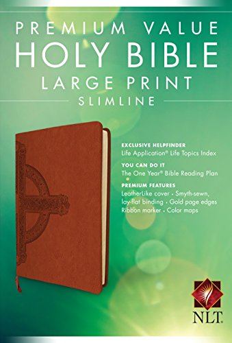 Book Cover Premium Value Slimline Bible Large Print NLT, Cross (LeatherLike, Sienna)