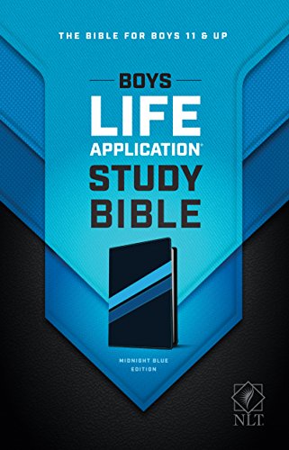 Book Cover Tyndale NLT Boys Life Application Study Bible, TuTone (LeatherLike, Midnight Blue), NLT Study Bible for Boys, Foundations for Your Faith Sections