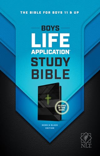 Book Cover Tyndale NLT Boys Life Application Study Bible, TuTone (LeatherLike, Neon/Black NLT Study Bible for Boys, Foundations for Your Faith Sections