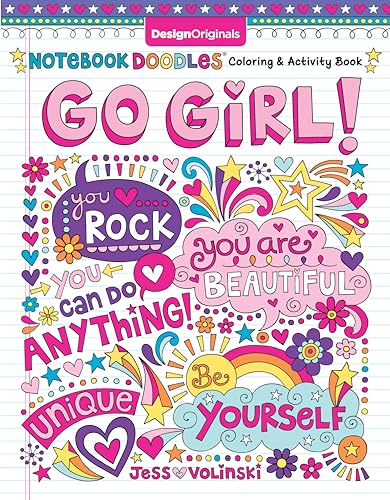 Book Cover Notebook Doodles Go Girl!: Coloring & Activity Book (Design Originals) 30 Inspiring Designs; Beginner-Friendly Empowering Art Activities for Tweens, on High-Quality Extra-Thick Perforated Paper