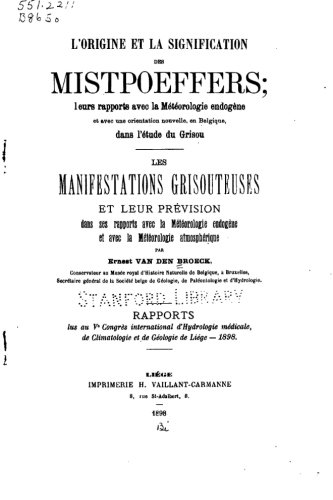 L'origine et la signification des Mistpoeffers, leurs rapports avec la mÃ©tÃ©orologie endogÃ¨ne (French Edition)