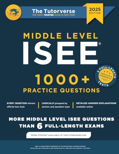 Book Cover Middle Level ISEE: 1000+ Practice Questions