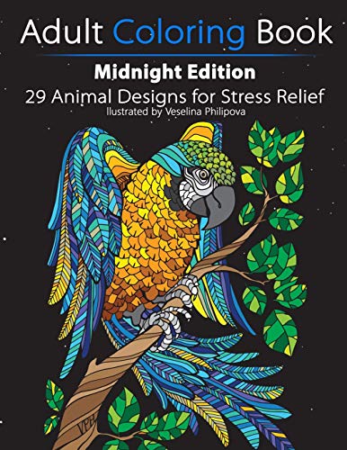 Book Cover Adult Coloring Book: Midnight Edition: 29 Animal Designs for Stress Relief (Unibul Press Coloring Books)