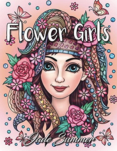 Book Cover Flower Girls: An Adult Coloring Book with Cute Manga Girls, Fun Hair Styles, and Beautiful Floral Designs for Relaxation