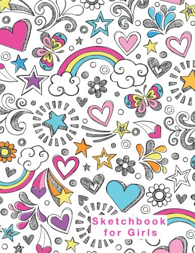 Book Cover Sketchbook for Girls: Blank Pages, 110 pages, White paper, Sketch, Doodle and Draw
