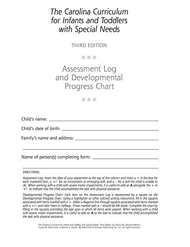 Book Cover The Carolina Curriculum for Infants and Toddlers with Special Needs: Assessment Log and Developmental Progress Charts (10-Pack)