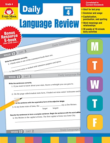 Book Cover Evan-Moor Daily Language Review, Grade 4 Activities Homeschooling & Classroom Resource Workbook, Reproducible Worksheets, Teacher Edition, Daily Practice, Skills Assessment, Grammar, Punctuation