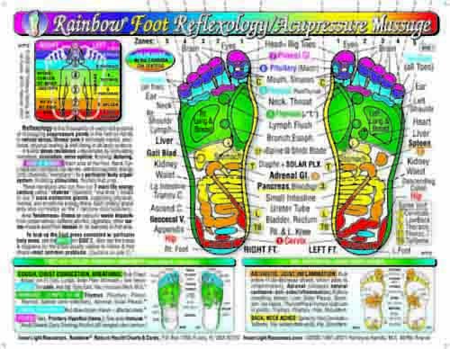 Book Cover RainbowÂ® FOOT Reflexology/ Acupressure Massage CHART in the Inner Light Resources RainbowÂ® Cards & Charts Series. 8.5 x 11 in; 2-sided (Small Poster/ Large Card)