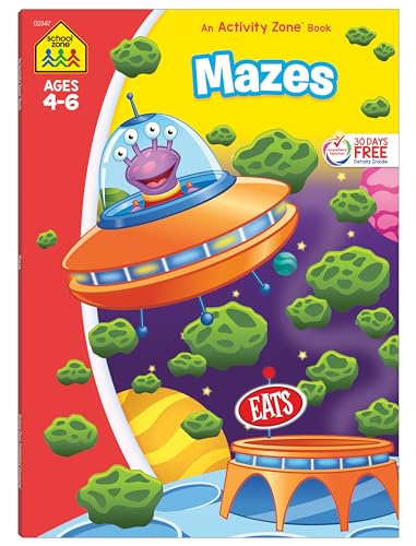 Book Cover School Zone - Mazes Workbook - 64 Pages, Ages 4 to 6, Preschool, Kindergarten, Maze Puzzles, Wide Paths, Colorful Pictures, Problem-Solving, and More (School Zone Activity ZoneÂ® Workbook Series)