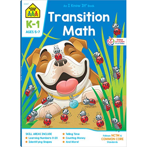 Book Cover School Zone - Transition Math Workbook - 64 Pages, Ages 5 to 7, Kindergarten to 1st Grade, Comparing Numbers, Numbers 0-20, Patterns, and More (School Zone I Know It!Â® Workbook Series)