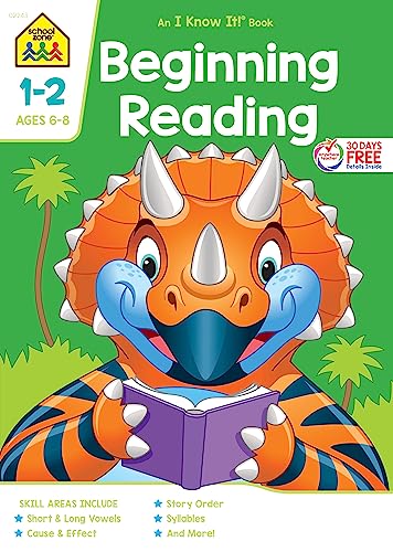 Book Cover School Zone - Beginning Reading Workbook - 64 Pages, Ages 6 to 8, Grades 1 to 2, Beginning & Ending Sounds, Vowels, Sequencing, and More (School Zone I Know It!® Workbook Series)
