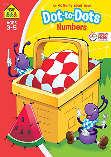 Book Cover School Zone - Dot-to-Dots Numbers Workbook - 32 Pages, Ages 3 to 5, Preschool to Kindergarten, Connect the Dots, Numerical Order, Coloring, and More (School Zone Activity Zone® Workbook Series)