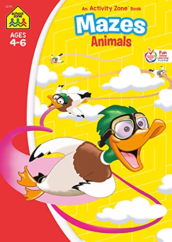Book Cover School Zone - Mazes Animals Workbook - Ages 4 to 6, Preschool, Kindergarten, Puzzles, Alphabet, Animal Names, Colorful Pictures, Problem-Solving, and More (School Zone Activity ZoneÂ® Workbook Series)