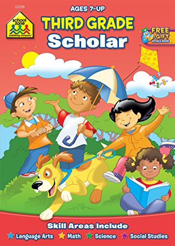 Book Cover School Zone - Third Grade Scholar Workbook - 32 Pages, Ages 7 and Up, 3rd Grade, Language Arts, Math, Science, Social Studies, and More