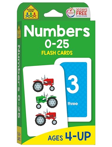 Book Cover School Zone - Numbers 0-25 Flash Cards - Ages 4 to 6, Preschool, Kindergarten, Math, Addition, Subtraction, Numerical Order, Counting, and More