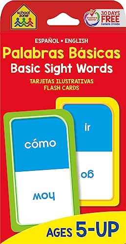 Book Cover School Zone - Bilingual Basic Sight Words Flash Cards - Ages 5+, Kindergarten to 1st Grade, ESL, Language Immersion, Phonics, and More (Spanish and English Edition) (Spanish Edition)
