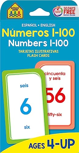 Book Cover School Zone - Bilingual Numbers 1-100 Flash Cards - Ages 4+, Preschool to Kindergarten, ESL, Language Immersion, Addition, Subtraction, and More (Spanish and English Edition) (Spanish Edition)