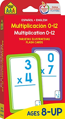 Book Cover School Zone - Bilingual Multiplication 0-12 Flash Cards - Ages 8+, 3rd Grade, 4th Grade, ESL, Language Immersion, Math, Beginning Algebra, and More (Spanish and English Edition) (Spanish Edition)