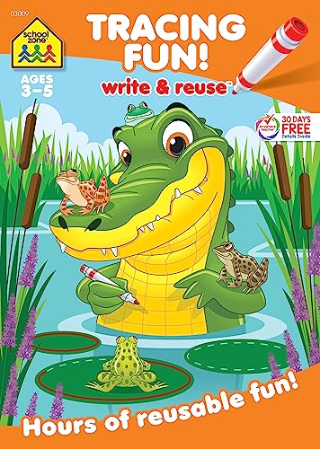 Book Cover School Zone - Tracing Fun! Write & Reuse Workbook - Ages 3 to 5, Preschool to Kindergarten, Letters, Pre-Writing, Numbers, Shapes, Wipe Clean (School Zone Write & Reuse Workbook)