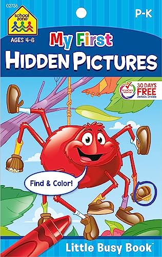 Book Cover School Zone - My First Hidden Pictures Workbook - Ages 4 to 6, Preschool to Kindergarten, Activity Pad, Search & Find, Picture Puzzles, Coloring, and More (School Zone Little Busy Bookâ„¢ Series)