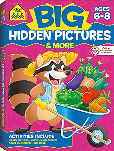Book Cover School Zone - Big Hidden Pictures & More Workbook - Ages 6 to 8, 1st Grade, 2nd Grade, Search & Find, Picture Puzzles, Hidden Objects, Mazes, and More (School Zone Big Workbook Series)