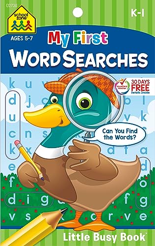 Book Cover School Zone - My First Word Searches Workbook - Ages 5 to 7, Kindergarten to 1st Grade, Activity Pad, Search & Find, Word Puzzles, and More (School Zone Little Busy Bookâ„¢ Series)