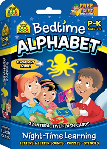 Book Cover School Zone - Bedtime Alphabet Interactive Flash Cards - Ages 3 to 6, Preschool and Kindergarten, Shadow Art, Letters, Letter Sounds, Stencils, Shapes, Mini Flashlight Included (Write on Learning)