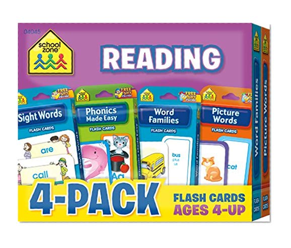 Book Cover School Zone - Reading Flash Card 4-Pack - Ages 4 and Up, Short and Long Vowel Sounds, Combination Sounds, Rhyming, and More (Flash Card 4-pk)