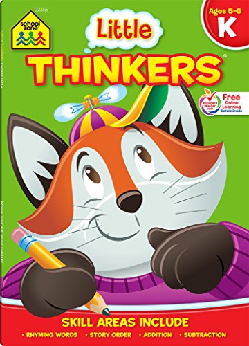 Book Cover School Zone - Little Thinkers Kindergarten Workbook - 64 Pages, Ages 5 to 6, Alphabet, Counting, Rhyming, Problem-Solving, Telling Time, and More (School Zone Little ThinkersÂ® Workbook Series)